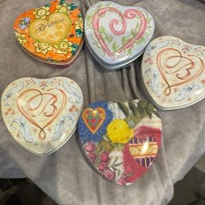 Brighton Heart Trinket Boxes - Orange, Pink, Yellow, Blue, Cream lot of 5
